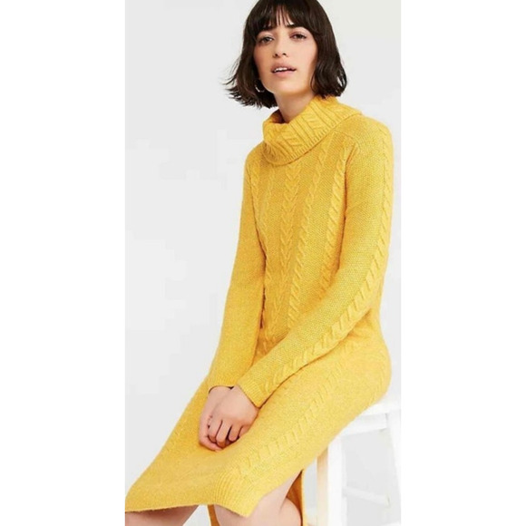 Ann Taylor Cable Knit Sweater Dress XXSP Turtleneck Golden Yellow NWT - Picture 10 of 10